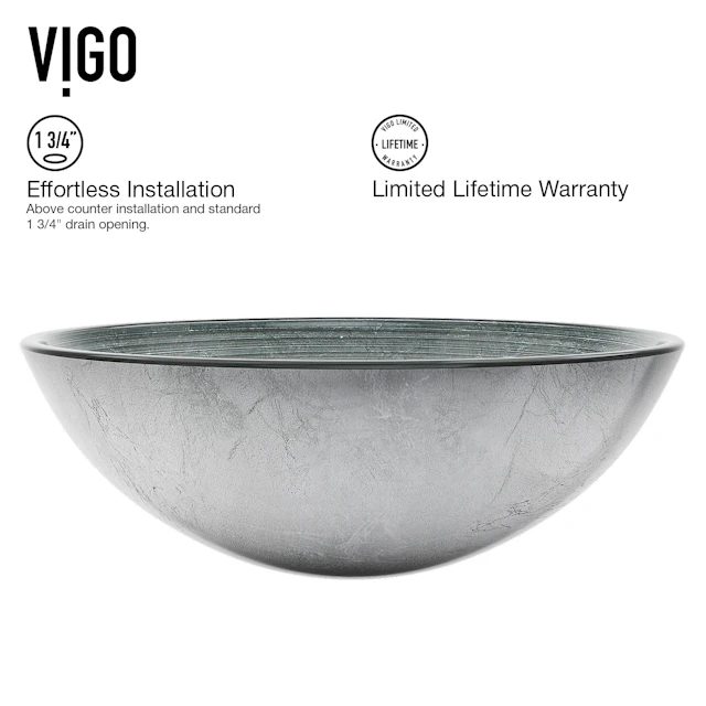 Giovanni Artistic Silver Glass 17 in. L x 17 in. W x 6 in. H Round Vessel Bathroom Sink - angle 5 - other