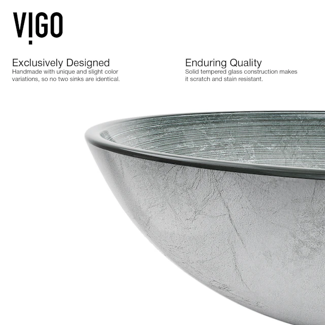 Giovanni Artistic Silver Glass 17 in. L x 17 in. W x 6 in. H Round Vessel Bathroom Sink - angle 7 - other