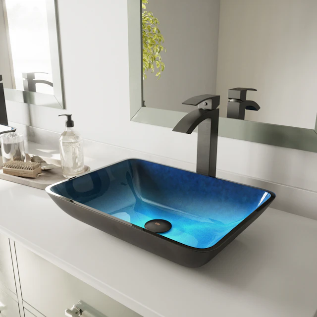 Donatello Turquoise Blue Glass 18 in. L x 13 in. W x 4 in. H Rectangular Vessel Bathroom Sink - angle 3 - other