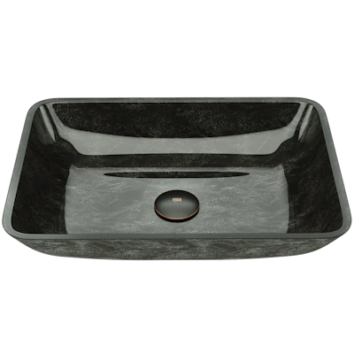 Donatello Artistic Onyx Gray Glass 18 in. L x 13 in. W x 4 in. H Rectangular Vessel Bathroom Sink