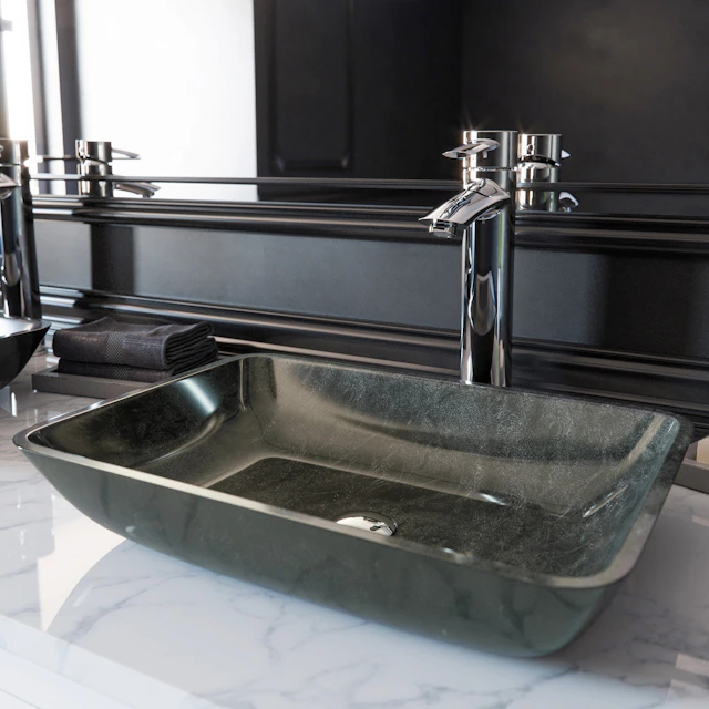 Donatello Artistic Onyx Gray Glass 18 in. L x 13 in. W x 4 in. H Rectangular Vessel Bathroom Sink - angle 2 - other