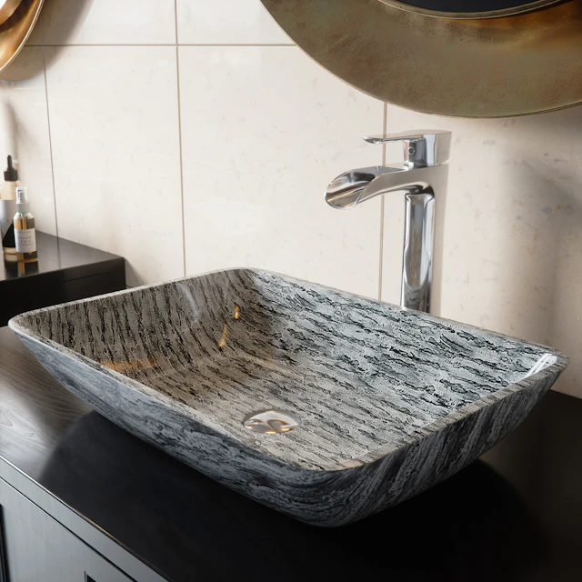 Donatello Artistic Titanium Gray Glass 18 in. L x 13 in. W x 4 in. H Rectangular Vessel Bathroom Sink - angle 2 - other