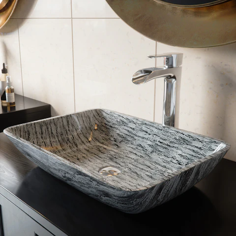 Donatello Artistic Titanium Gray Glass 18 in. L x 13 in. W x 4 in. H Rectangular Vessel Bathroom Sink - image 2 - other