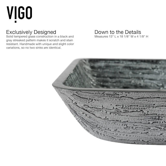 Donatello Artistic Titanium Gray Glass 18 in. L x 13 in. W x 4 in. H Rectangular Vessel Bathroom Sink - angle 6 - other