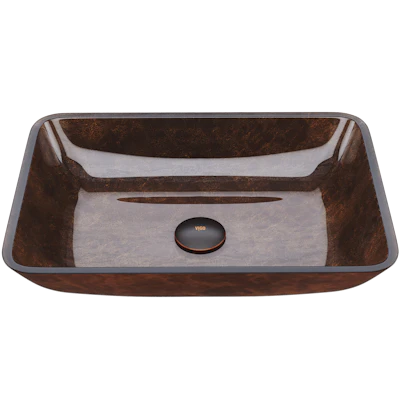 Donatello Artistic Rubywood Glass 18 in. L x 13 in. W x 4 in. H Rectangular Vessel Bathroom Sink