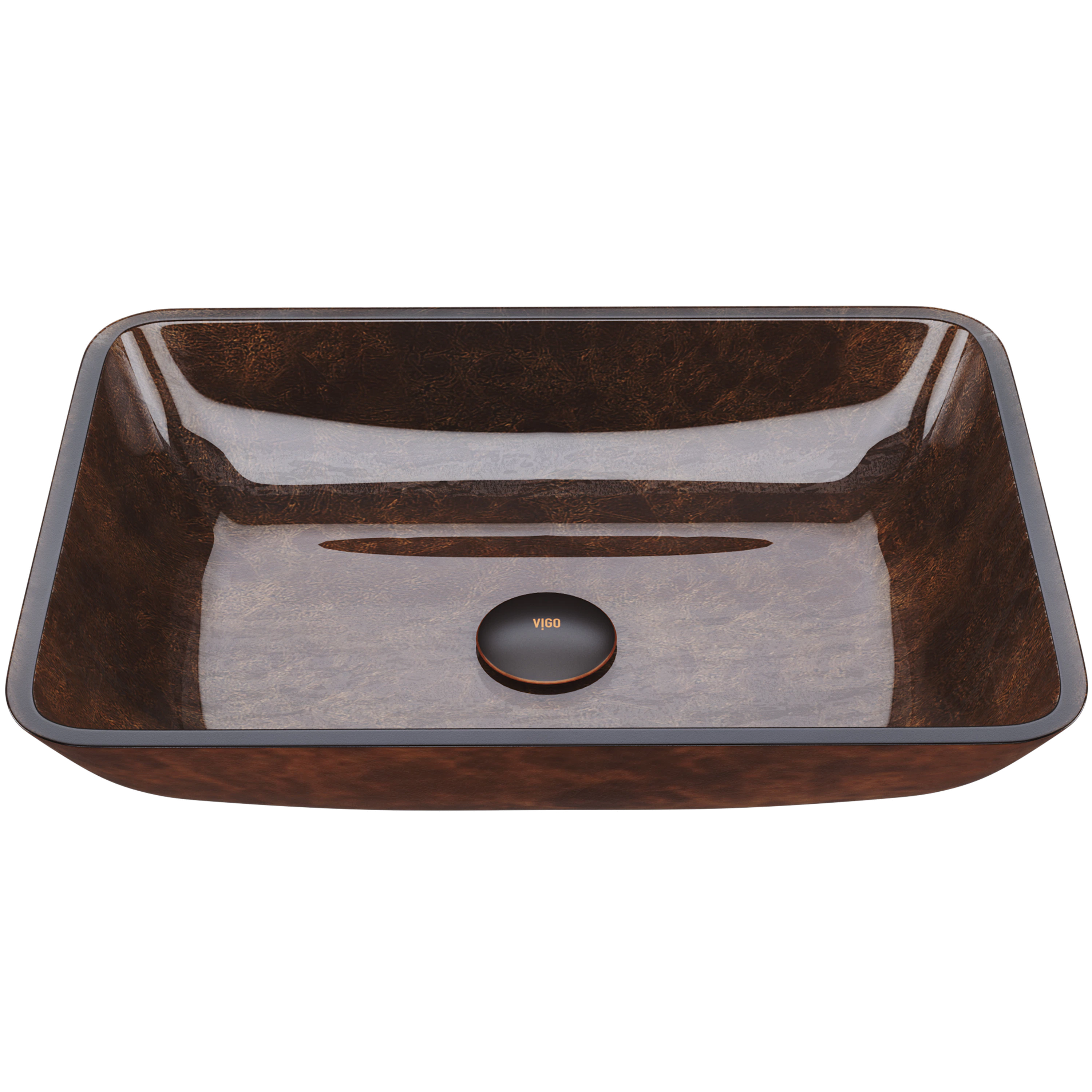 Donatello Artistic Rubywood Glass 18 in. L x 13 in. W x 4 in. H Rectangular Vessel Bathroom Sink