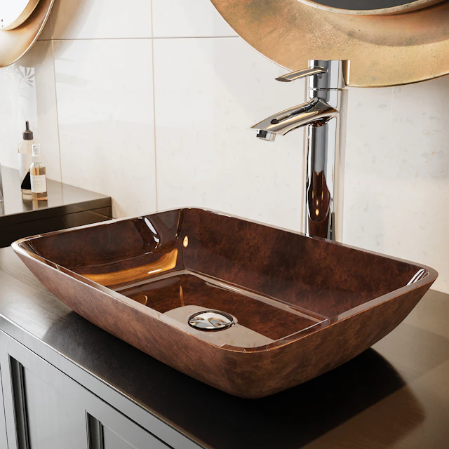 Donatello Artistic Rubywood Glass 18 in. L x 13 in. W x 4 in. H Rectangular Vessel Bathroom Sink - angle 2 - other