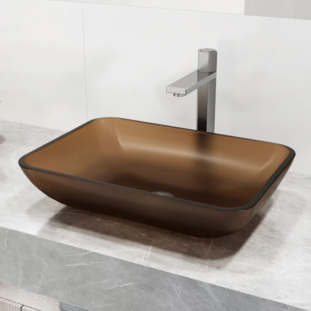 Matte Shell Sottile Amber Glass 18 in. L x 13 in. W x 4 in. H Rectangular Vessel Bathroom Sink - angle 10 - other