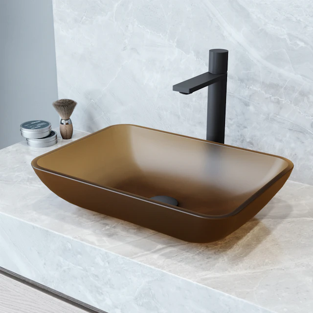 Matte Shell Sottile Amber Glass 18 in. L x 13 in. W x 4 in. H Rectangular Vessel Bathroom Sink - angle 2 - other