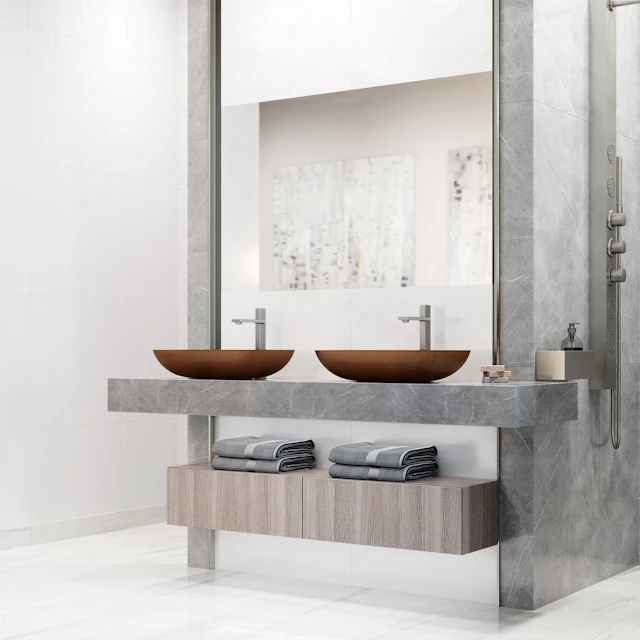 Matte Shell Sottile Amber Glass 18 in. L x 13 in. W x 4 in. H Rectangular Vessel Bathroom Sink - angle 3 - other