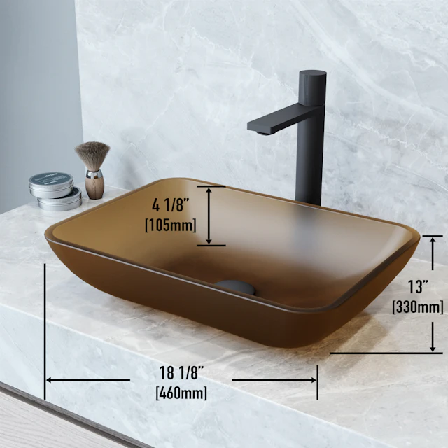 Matte Shell Sottile Amber Glass 18 in. L x 13 in. W x 4 in. H Rectangular Vessel Bathroom Sink - angle 4 - other