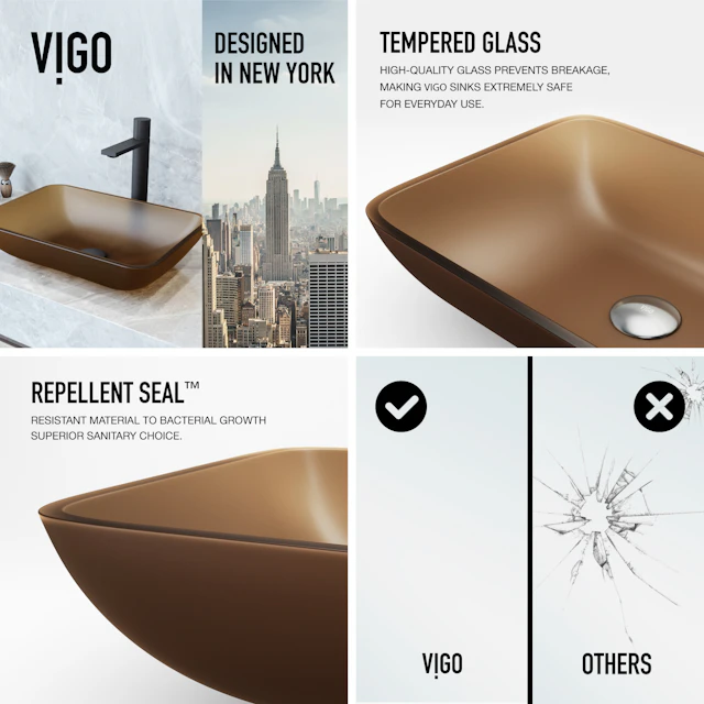 Matte Shell Sottile Amber Glass 18 in. L x 13 in. W x 4 in. H Rectangular Vessel Bathroom Sink - angle 5 - other