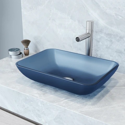 Matte Shell Sottile Royal Blue Glass 18 in. L x 13 in. W x 4 in. H Rectangular Vessel Bathroom Sink - image 10 - other