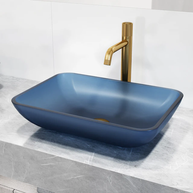 Matte Shell Sottile Royal Blue Glass 18 in. L x 13 in. W x 4 in. H Rectangular Vessel Bathroom Sink - image 2 - other