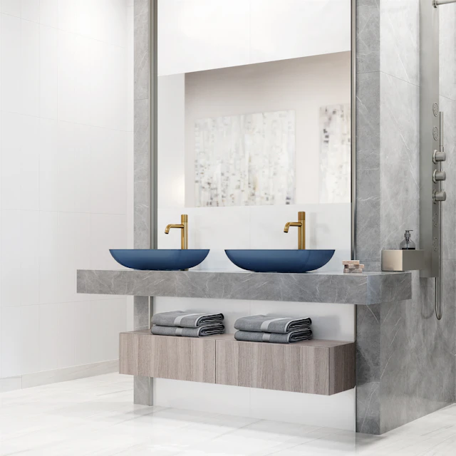 Matte Shell Sottile Royal Blue Glass 18 in. L x 13 in. W x 4 in. H Rectangular Vessel Bathroom Sink - angle 3 - other