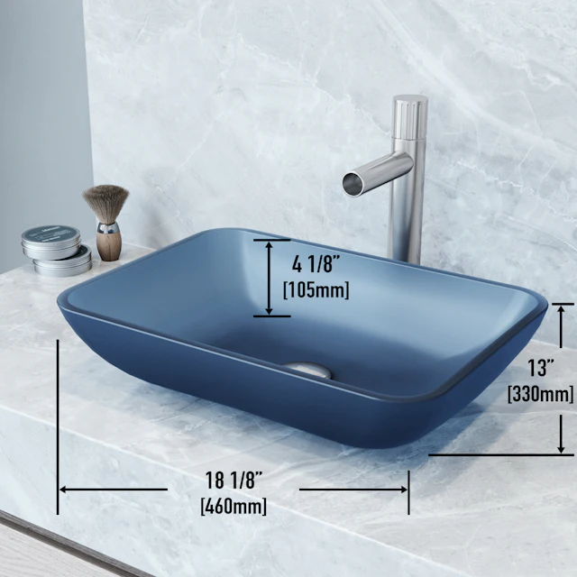 Matte Shell Sottile Royal Blue Glass 18 in. L x 13 in. W x 4 in. H Rectangular Vessel Bathroom Sink - angle 4 - other