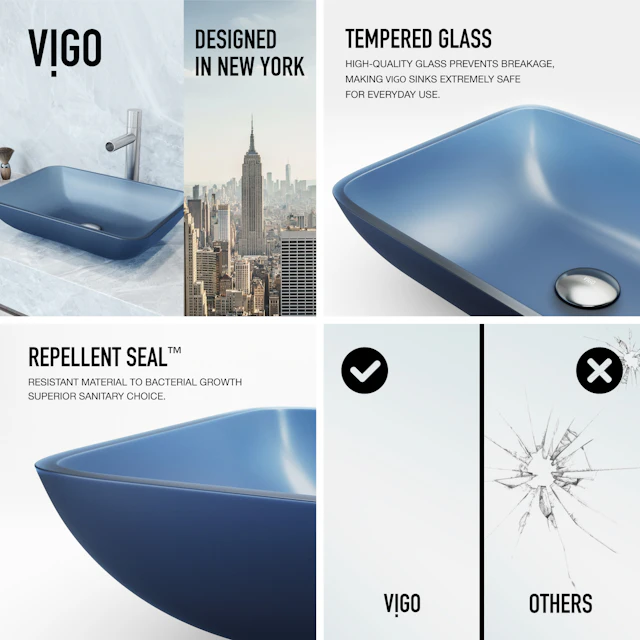 Matte Shell Sottile Royal Blue Glass 18 in. L x 13 in. W x 4 in. H Rectangular Vessel Bathroom Sink - angle 5 - other