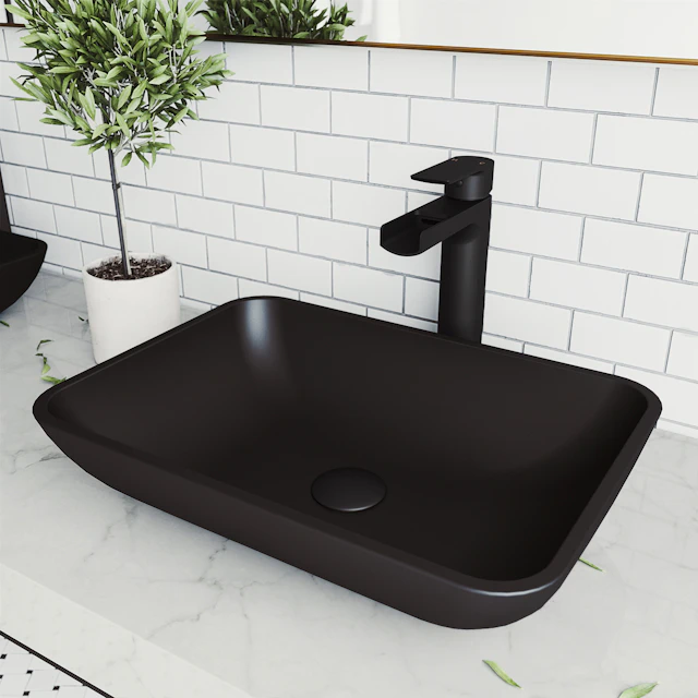 Matte Shell Sottile Black Glass 18 in. L x 13 in. W x 4 in. H Rectangular Vessel Bathroom Sink - angle 2 - other