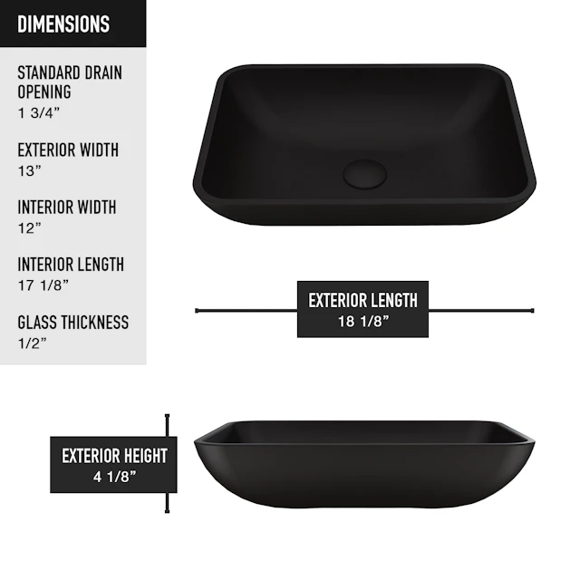 Matte Shell Sottile Black Glass 18 in. L x 13 in. W x 4 in. H Rectangular Vessel Bathroom Sink - angle 7 - other