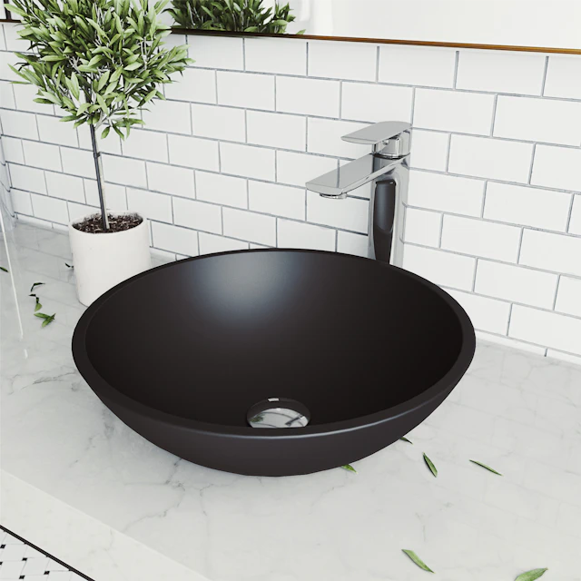 Cavalli Modern Black Matte Shell Glass  Round Vessel Bathroom Sink - angle 2 - other
