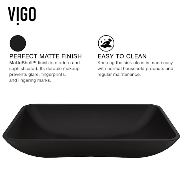 Hadyn Modern Black Matte Shell Glass 22 in. L x 14 in. W x 4 in. H Rectangular Vessel Bathroom Sink - image 6 - other