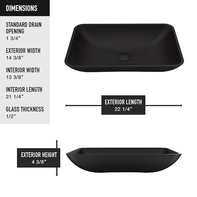 Hadyn Modern Black Matte Shell Glass 22 in. L x 14 in. W x 4 in. H Rectangular Vessel Bathroom Sink - angle 7 - other