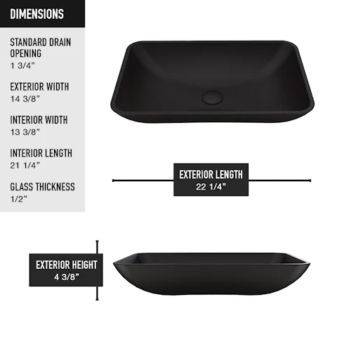 Hadyn Modern Black Matte Shell Glass 22 in. L x 14 in. W x 4 in. H Rectangular Vessel Bathroom Sink - image 7 - other