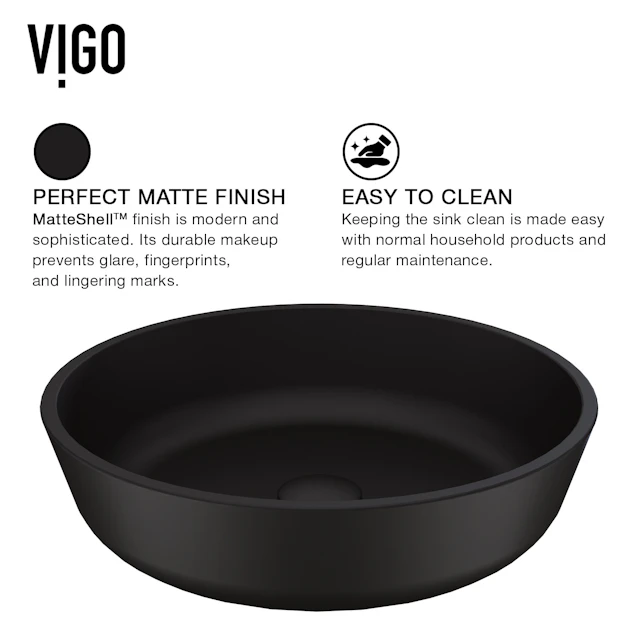 Modern Modus Black Matte Shell Glass 17 in. L x 17 in. W x 4 in. H Round Vessel Bathroom Sink - image 6 - other