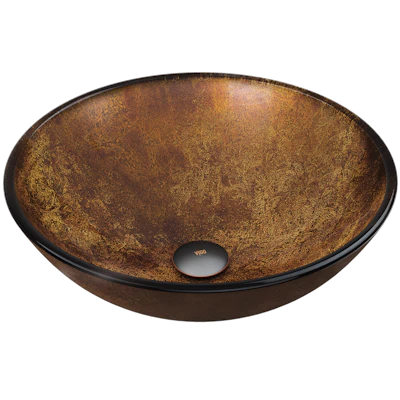 Giovanni Russet Brown Glass 17 in. L x 17 in. W x 6 in. H Round Vessel Bathroom Sink