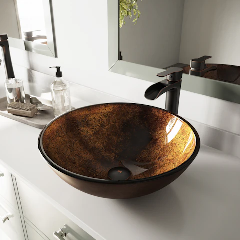 Giovanni Russet Brown Glass 17 in. L x 17 in. W x 6 in. H Round Vessel Bathroom Sink - image 3 - other