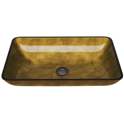 Donatello Gold Glass 22 in. L x 14 in. W x 5 in. H Rectangular Vessel Bathroom Sink