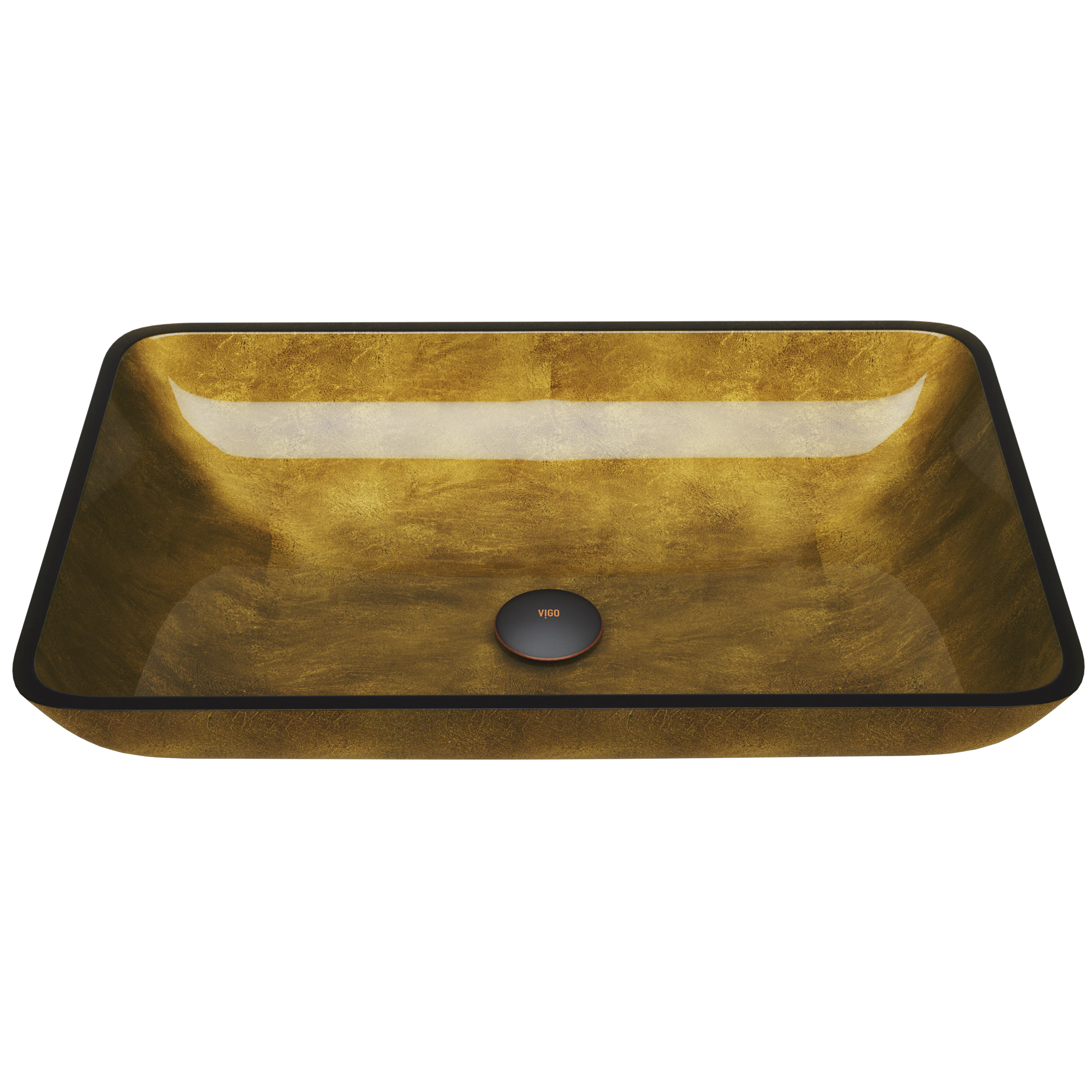 Donatello Gold Glass 22 in. L x 14 in. W x 5 in. H Rectangular Vessel Bathroom Sink