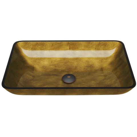 Donatello Gold Glass 22 in. L x 14 in. W x 5 in. H Rectangular Vessel Bathroom Sink - image 1 - other