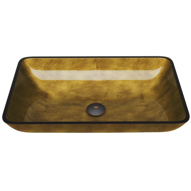 Donatello Gold Glass 22 in. L x 14 in. W x 5 in. H Rectangular Vessel Bathroom Sink - image 1 - other