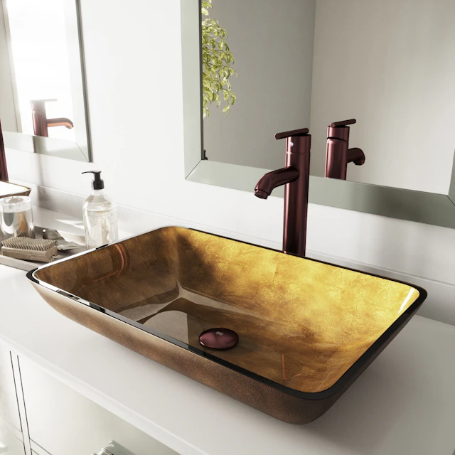 Donatello Gold Glass 22 in. L x 14 in. W x 5 in. H Rectangular Vessel Bathroom Sink - angle 3 - other