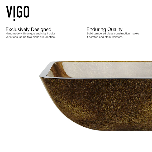 Donatello Gold Glass 22 in. L x 14 in. W x 5 in. H Rectangular Vessel Bathroom Sink - angle 7 - other