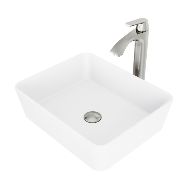 Matte Stone Marigold Composite Rectangular Vessel Bathroom Sink in White with Faucet and Pop-Up Drain - image 1 - other