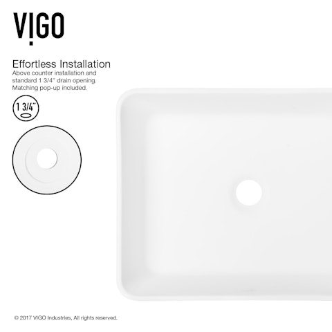 Matte Stone Marigold Composite Rectangular Vessel Bathroom Sink in White with Faucet and Pop-Up Drain - image 5 - other