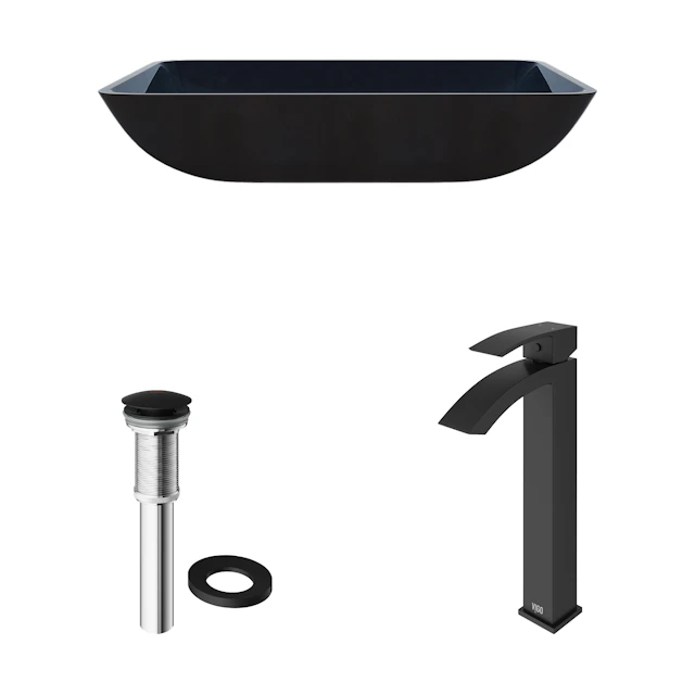 Glass Rectangular Vessel Bathroom Sink in Turquoise Blue with Duris Faucet and Pop-Up Drain - angle 5 - other
