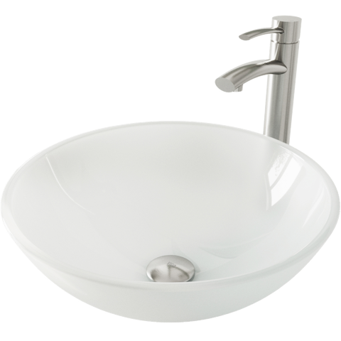 Glass Round Vessel Bathroom Sink in Frosted White with Milo Faucet and Pop-Up Drain - image 1 - other