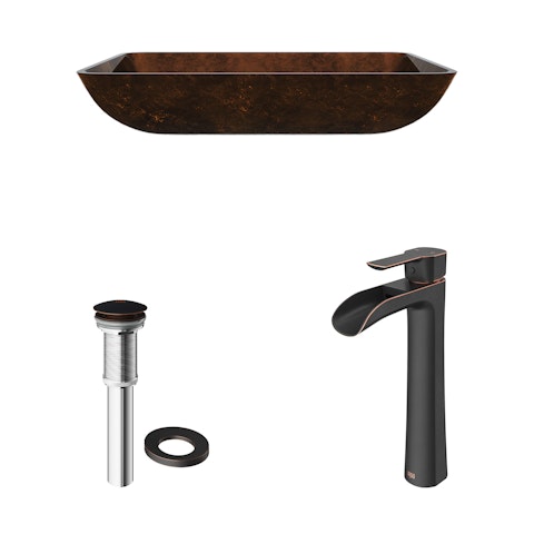 Glass Rectangular Vessel Bathroom Sink in Chocolate Brown with Niko Faucet and Pop-Up Drain - image 4 - other