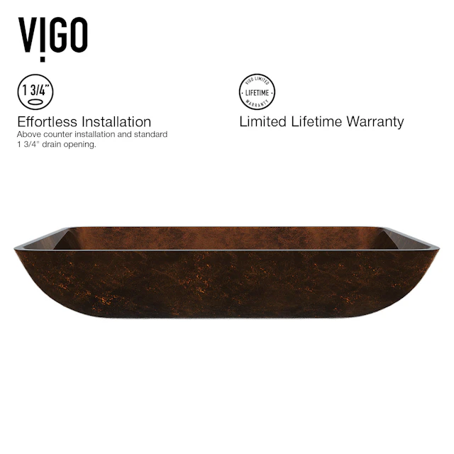 Glass Rectangular Vessel Bathroom Sink in Chocolate Brown with Niko Faucet and Pop-Up Drain - angle 5 - other