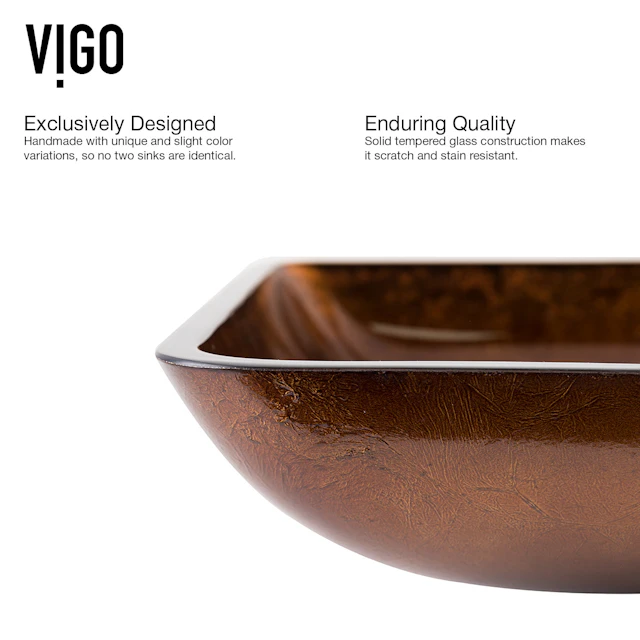 Glass Rectangular Vessel Bathroom Sink in Chocolate Brown with Niko Faucet and Pop-Up Drain - angle 7 - other
