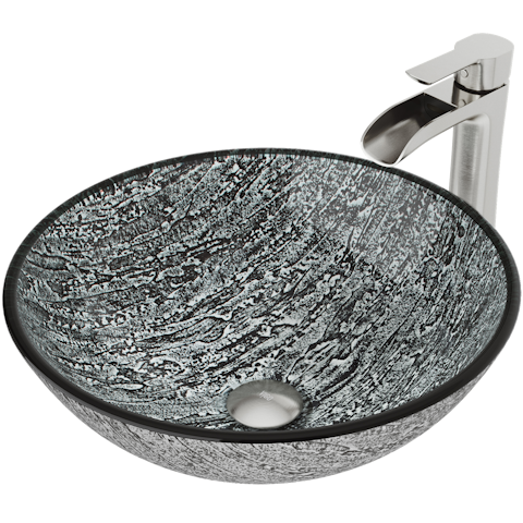 Glass Round Vessel Bathroom Sink in Titanium Gray with Niko Faucet and Pop-Up Drain - image 1 - other