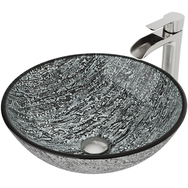 Glass Round Vessel Bathroom Sink in Titanium Gray with Niko Faucet and Pop-Up Drain - image 1 - other