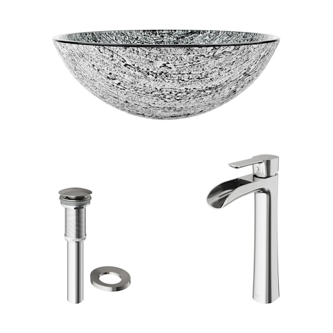 Glass Round Vessel Bathroom Sink in Titanium Gray with Niko Faucet and Pop-Up Drain - image 3 - other