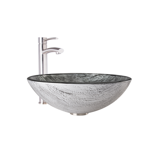 Glass Round Vessel Bathroom Sink in Titanium Gray with Milo Faucet and Pop-Up Drain - image 1 - other