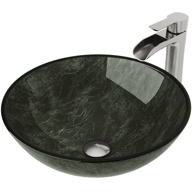 Glass Round Vessel Bathroom Sink in Onyx Gray with Niko Faucet and Pop-Up Drain - image 1 - other