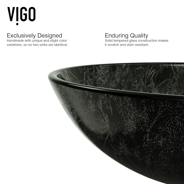 Glass Round Vessel Bathroom Sink in Onyx Gray with Niko Faucet and Pop-Up Drain - angle 7 - other