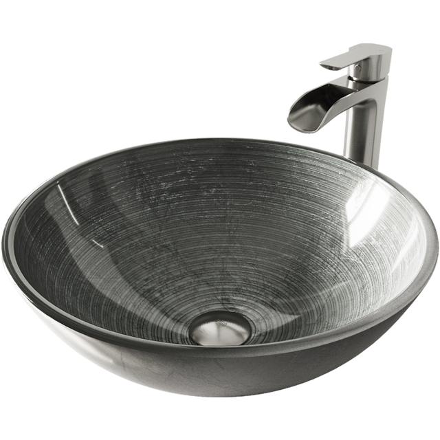 Glass Round Vessel Bathroom Sink in Silver with Niko Faucet and Pop-Up Drain - image 1 - other